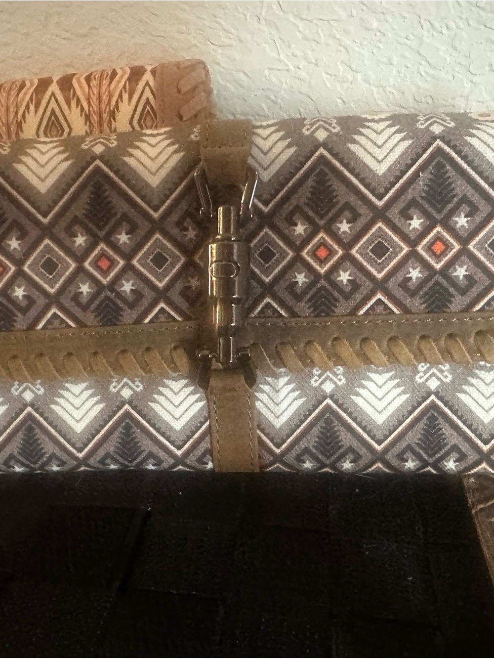 Myra Bag Brown Suede and Patterned Canvas Messenger